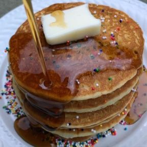 Gluten-free Funfetti Pancakes with sprinkles